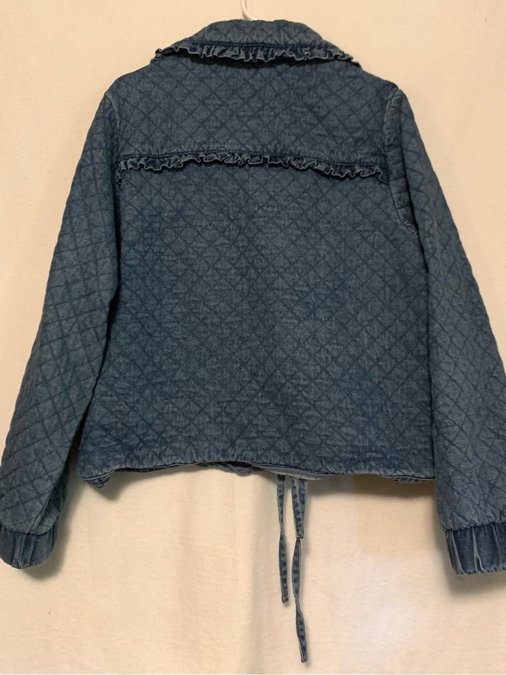 Anthropologie Avec Les Filles Quilted Denim Jacket Ruffle Tie Front XL 16/18 - Picture 9 of 10